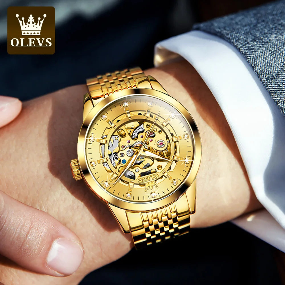 OLEVS 9920 Men's Watches Solid Stainless Steel Waterproof Luminous Man Watch Luxury Hollow Original Automatic Mechanical Watches