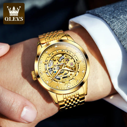 OLEVS 9920 Men's Watches Solid Stainless Steel Waterproof Luminous Man Watch Luxury Hollow Original Automatic Mechanical Watches