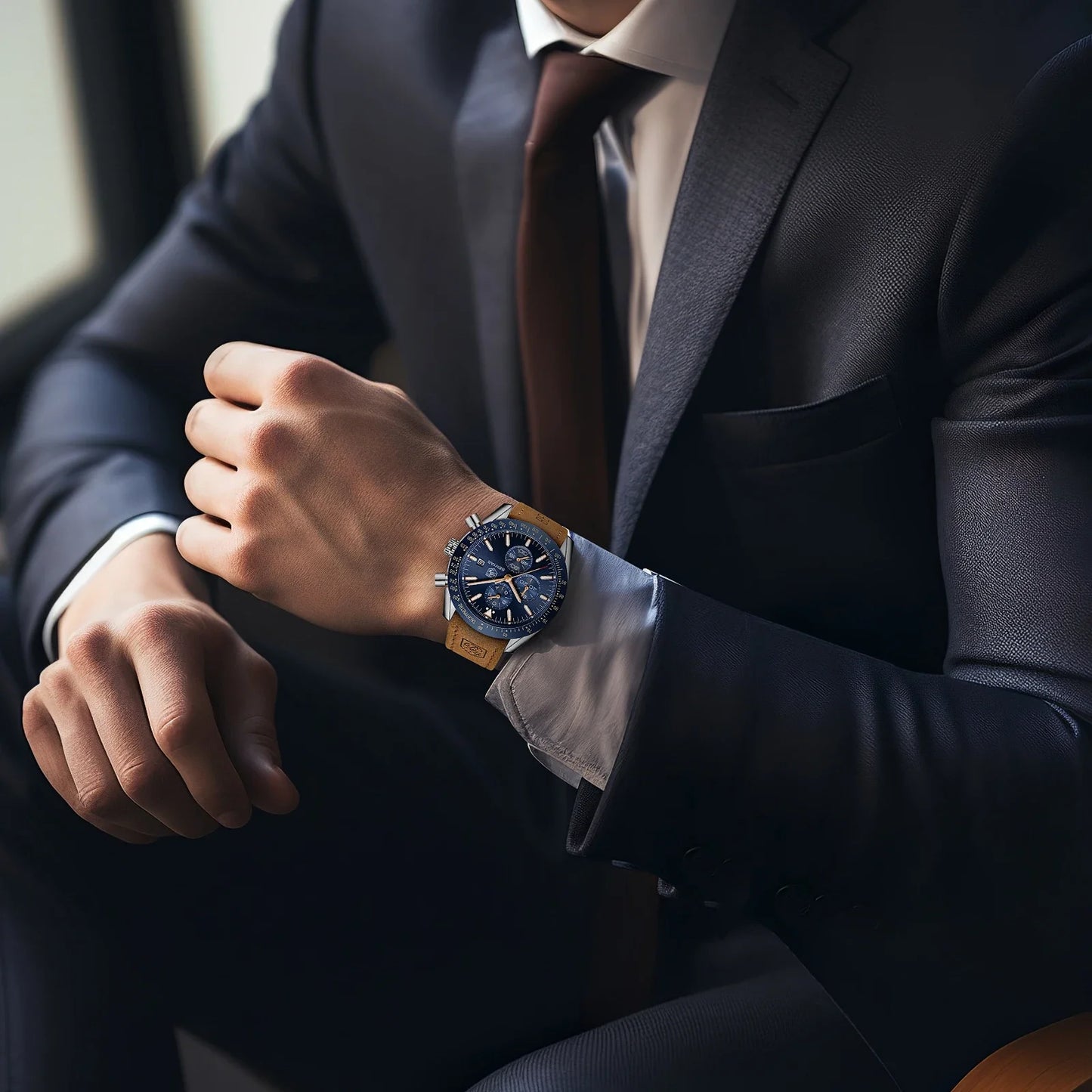 SAPPHERO Classic Quartz Men's Watch Chronicle Waterproof Men's Watch Leather Strap Business Casual Sports Clock