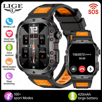 Men's Smartwatch Military Outdoor Sports Health Monitoring Bluetooth Call Voice Assistant Waterproof For Android IOS Smart Watch