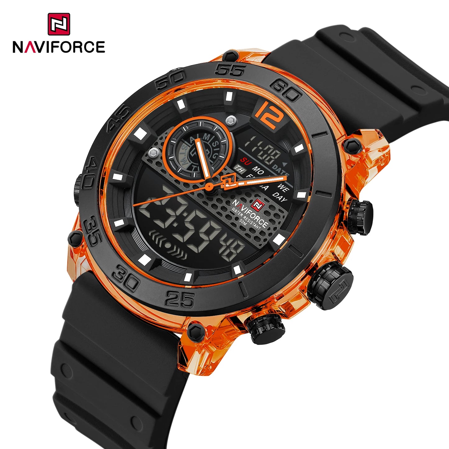 NAVIFORCE Men's Lightweight Sports Wrist Watch Dual Display Time Night Light Watches Boy's Quartz  Stopwatch Multifunctional