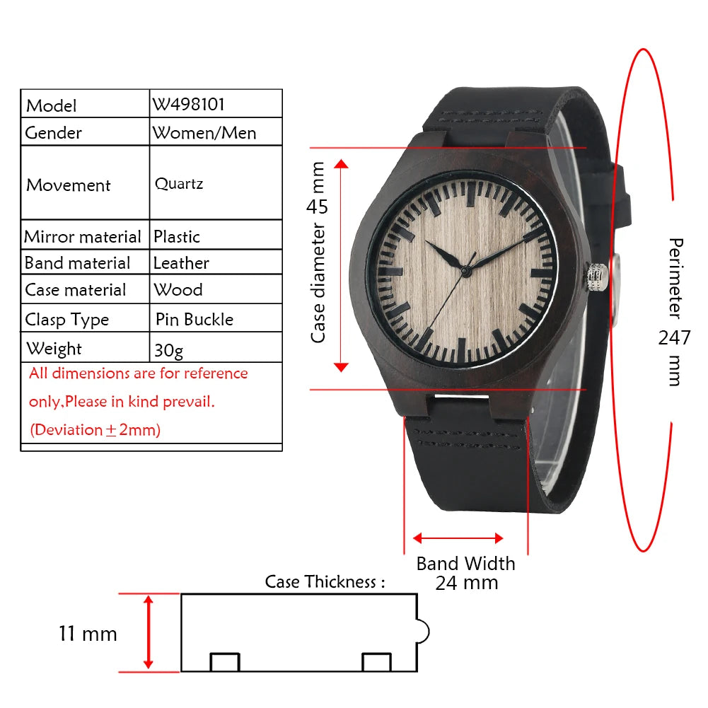 Bob Bird Watch Case Quartz Wristwatch Black Genuine Leather Watch